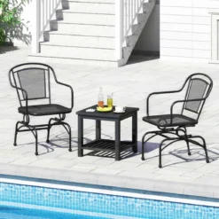 Schaukelstühle 2er Set aus Metall Schwarz – Hängestühle mit sanfter Schaukelbewegung für Garten & Terrasse Balkonmöbel Belastbarkeit bis 150kg