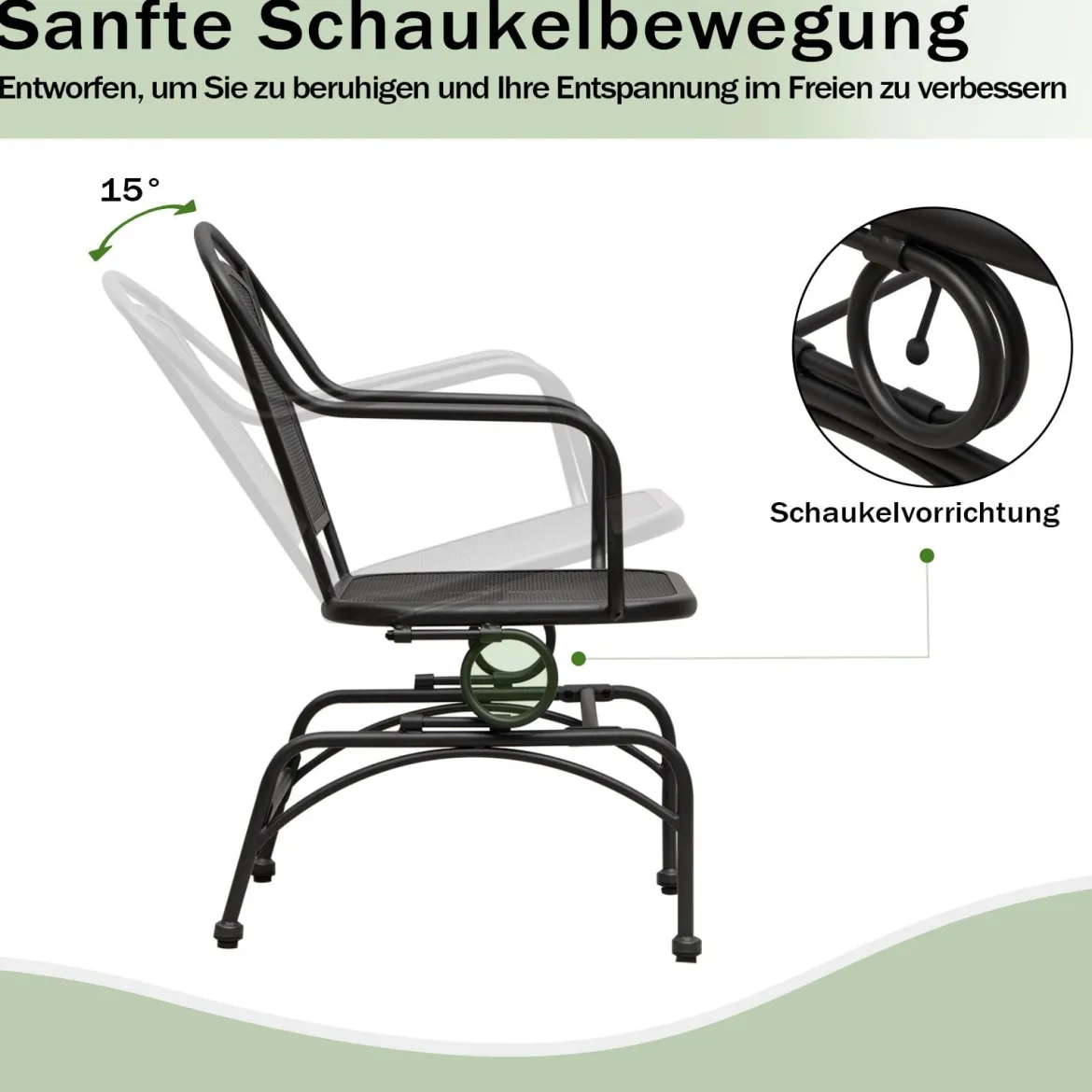 Schaukelstühle 2er Set aus Metall Schwarz – Hängestühle mit sanfter Schaukelbewegung für Garten & Terrasse Balkonmöbel Belastbarkeit bis 150kg