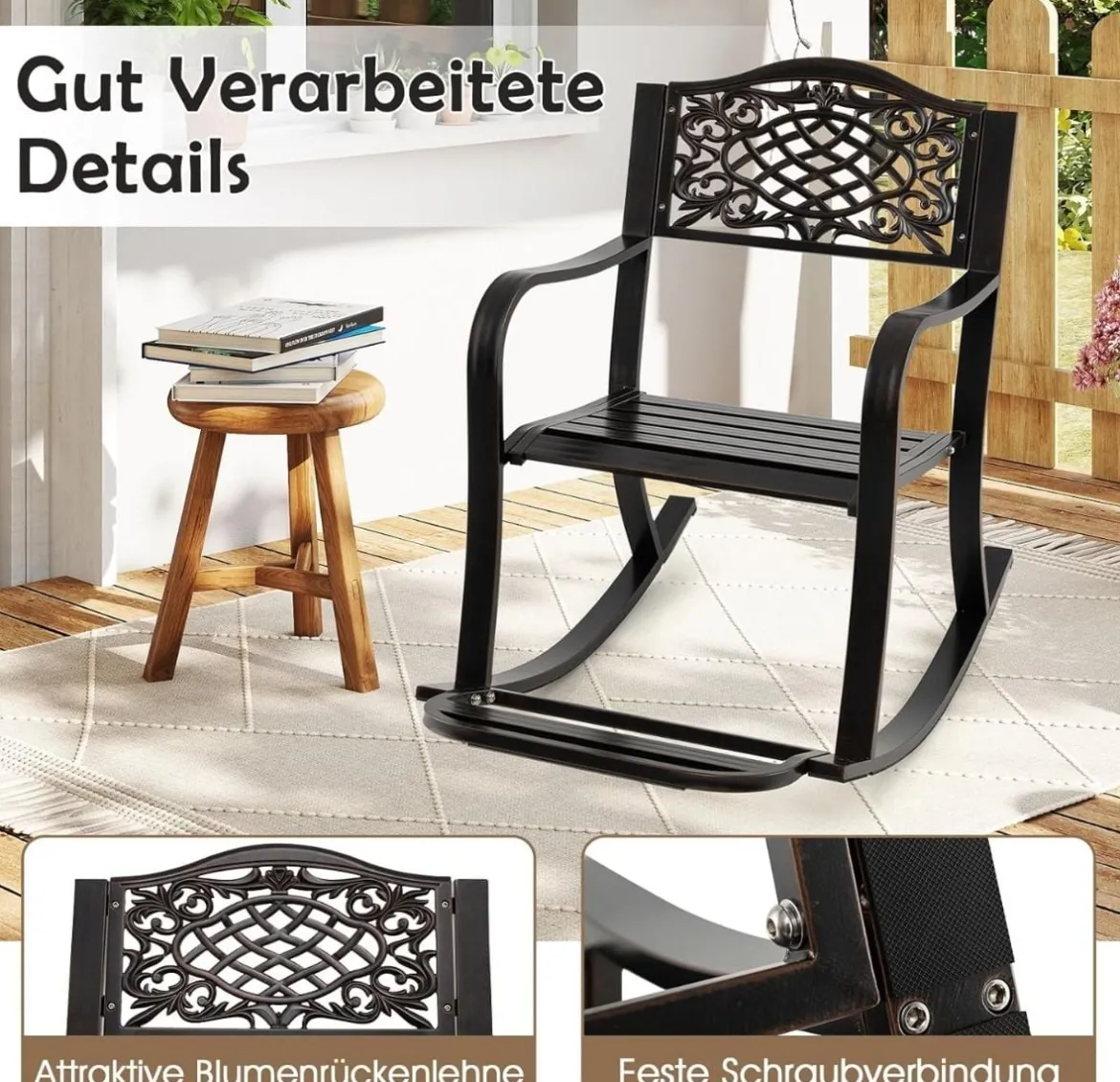 Schaukelstuhl aus Aluminiumguss mit Fußstütze Schaukelsessel Relaxstuhl Schwingsessel