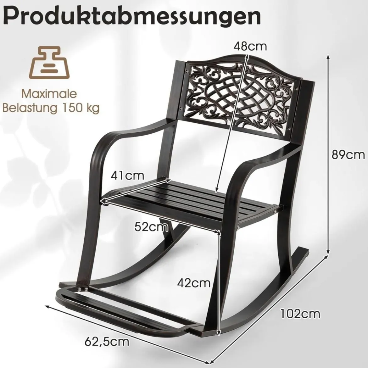 Schaukelstuhl aus Aluminiumguss mit Fußstütze Schaukelsessel Relaxstuhl Schwingsessel