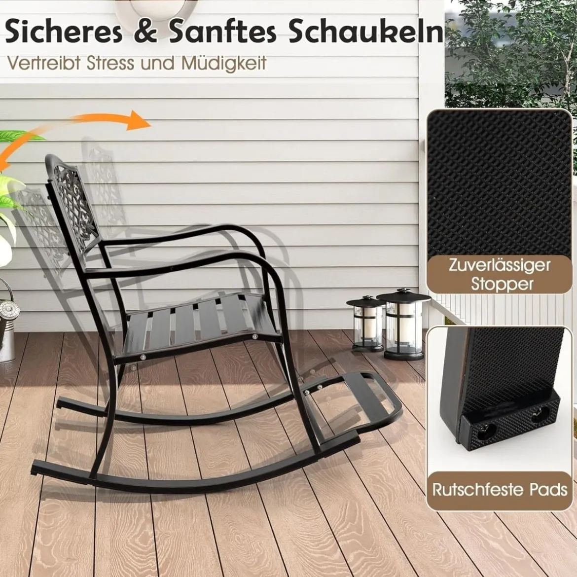 Schaukelstuhl aus Aluminiumguss mit Fußstütze Schaukelsessel Relaxstuhl Schwingsessel