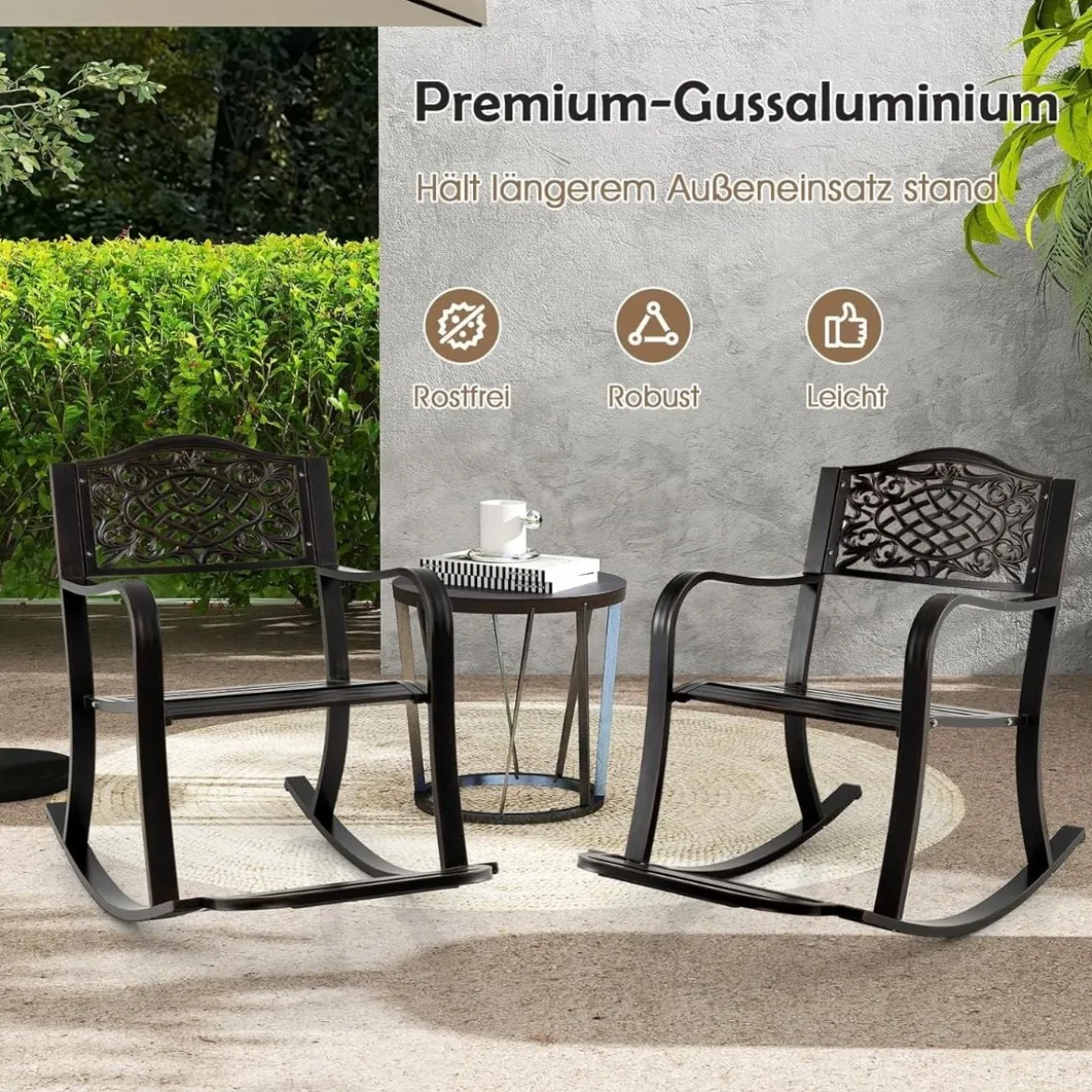 Schaukelstuhl aus Aluminiumguss mit Fußstütze Schaukelsessel Relaxstuhl Schwingsessel