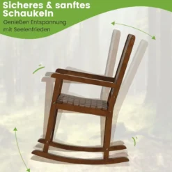 Schaukelstuhl aus Holz mit Armlehne & Kunstledergeflecht & Gummibaumrahmen Braun