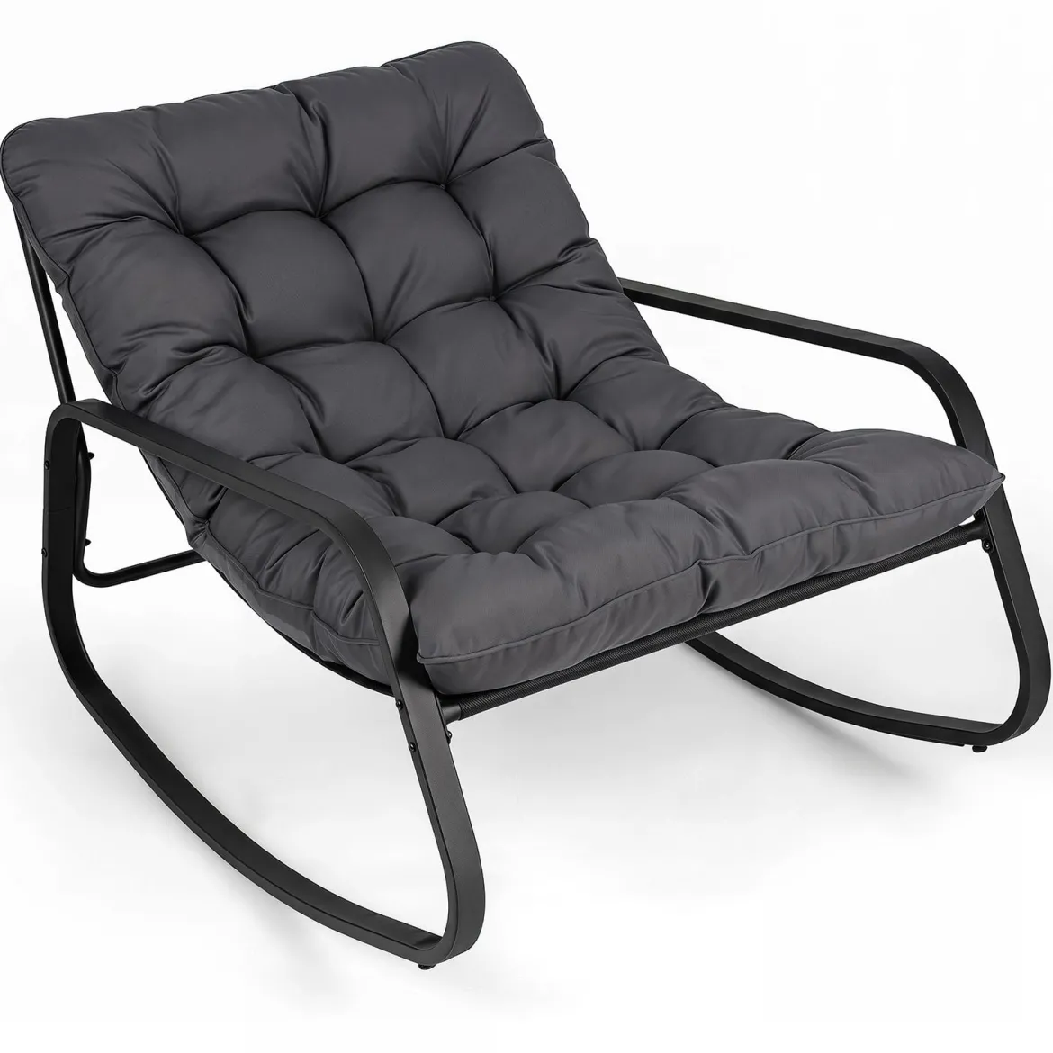 Schaukelstuhl Übergroßer Schaukelsessel mit Dickem & Abnehmbarem Kissen bis 205 kg Belastbar Beige/Grau