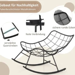 Schaukelstuhl für drinnen & draußen übergroßer Papasan-Stuhl mit gepolstertem Kissen Terrassensessel mit 205 kg Tragkraft Hellgrau
