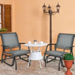 Schaukelstuhl Gartenstuhl Outdoor-Schaukelstuhl mit Metallrahmen Schwingsessel wasserdicht Grau
