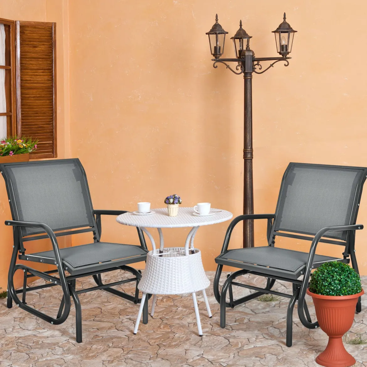Schaukelstuhl Gartenstuhl Outdoor-Schaukelstuhl mit Metallrahmen Schwingsessel wasserdicht Grau