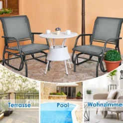 Schaukelstuhl Gartenstuhl Outdoor-Schaukelstuhl mit Metallrahmen Schwingsessel wasserdicht Grau