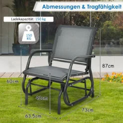 Schaukelstuhl Gartenstuhl Outdoor-Schaukelstuhl mit Metallrahmen Schwingsessel wasserdicht Grau