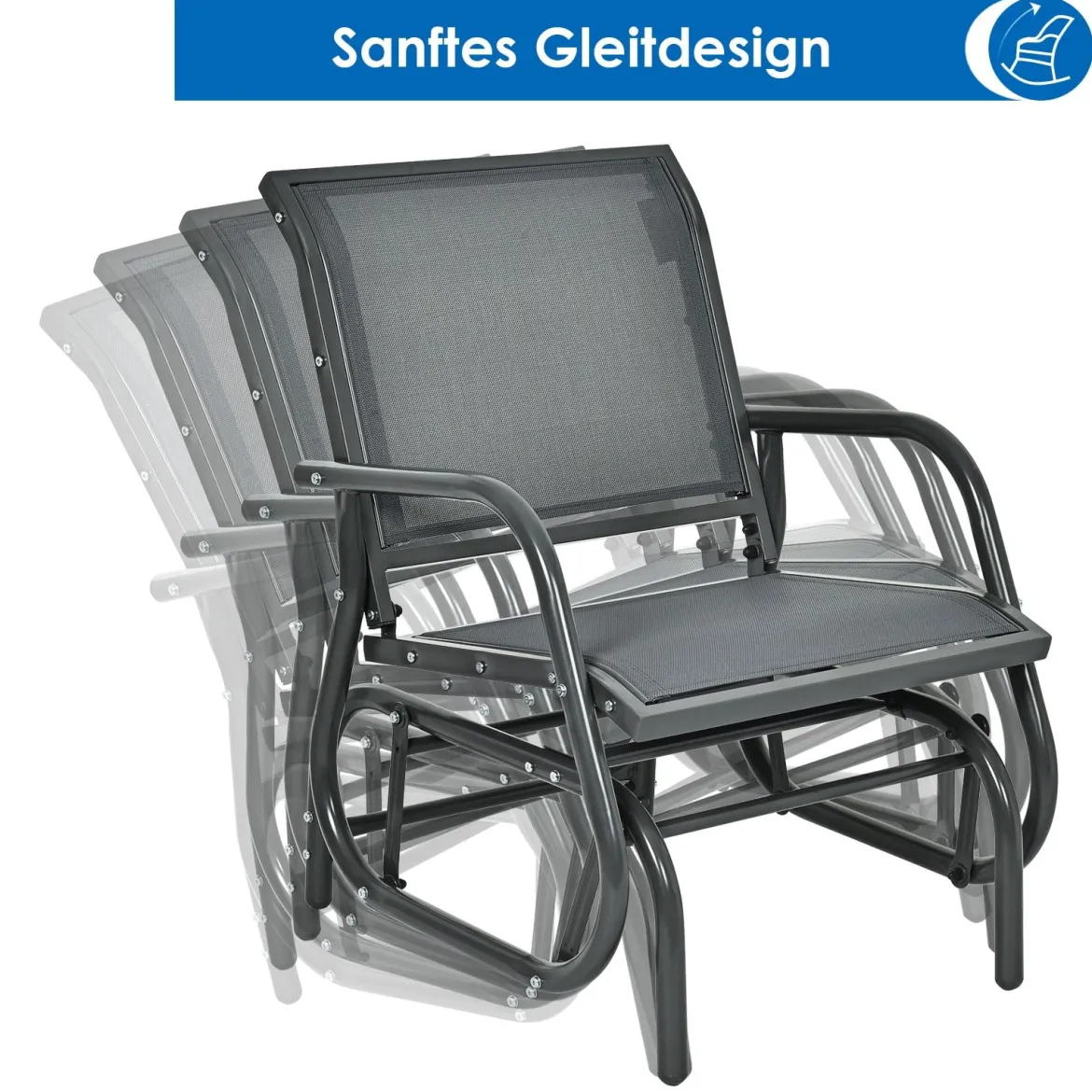 Schaukelstuhl Gartenstuhl Outdoor-Schaukelstuhl mit Metallrahmen Schwingsessel wasserdicht Grau