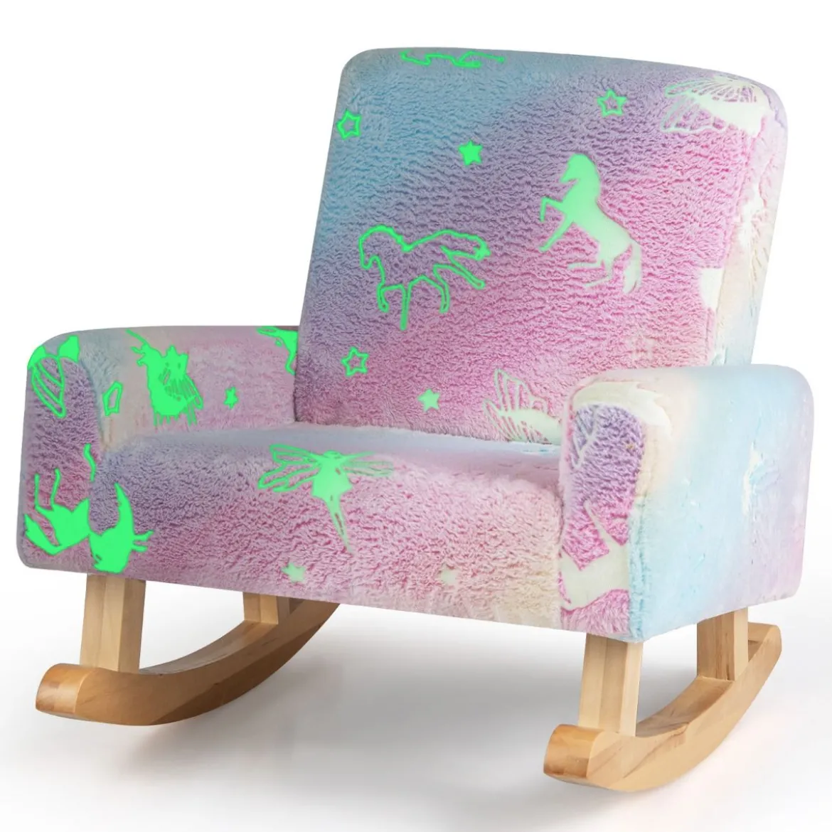 Schaukelstuhl Kinder Kindersofa im Dunkeln Leuchtend Kindersessel gepolstert aus Flanellstoff Bunt