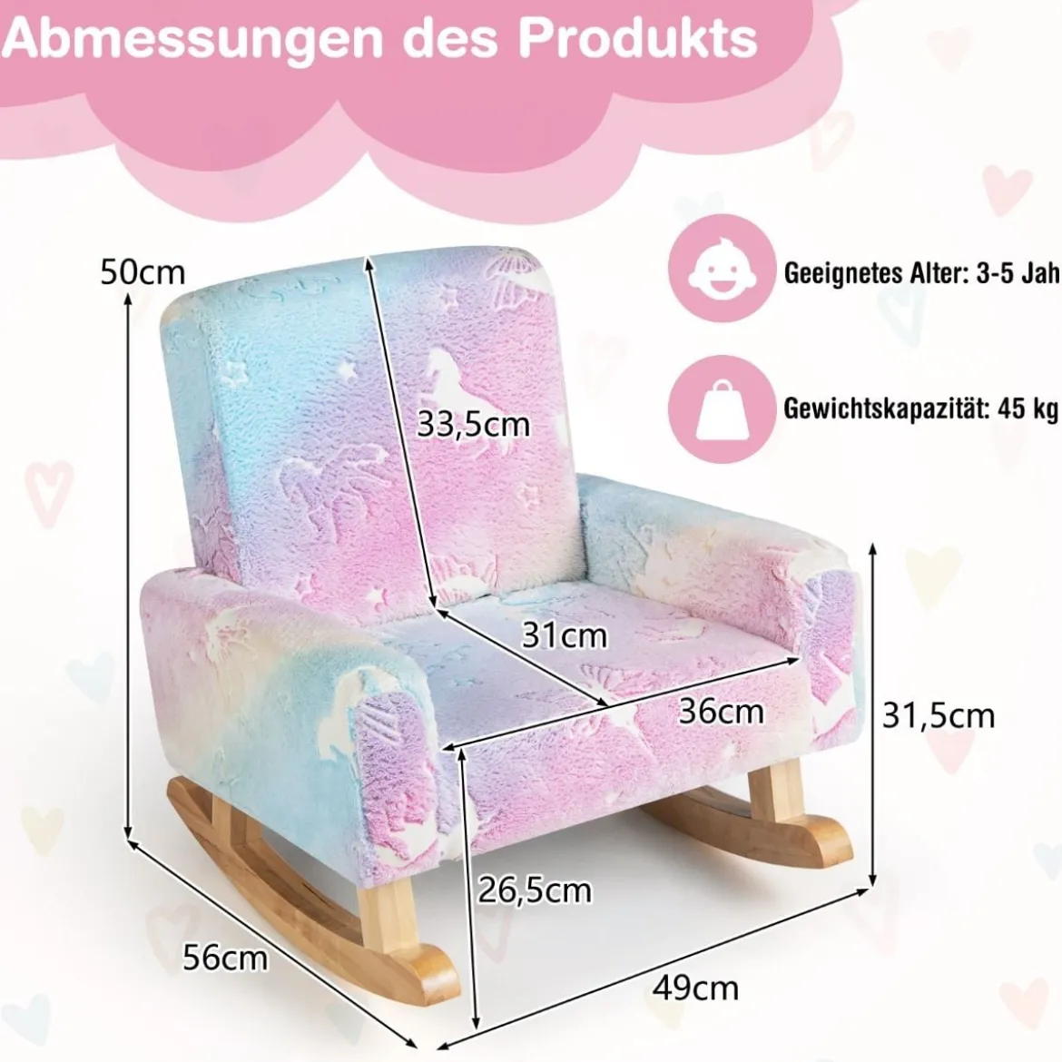 Schaukelstuhl Kinder Kindersofa im Dunkeln Leuchtend Kindersessel gepolstert aus Flanellstoff Bunt