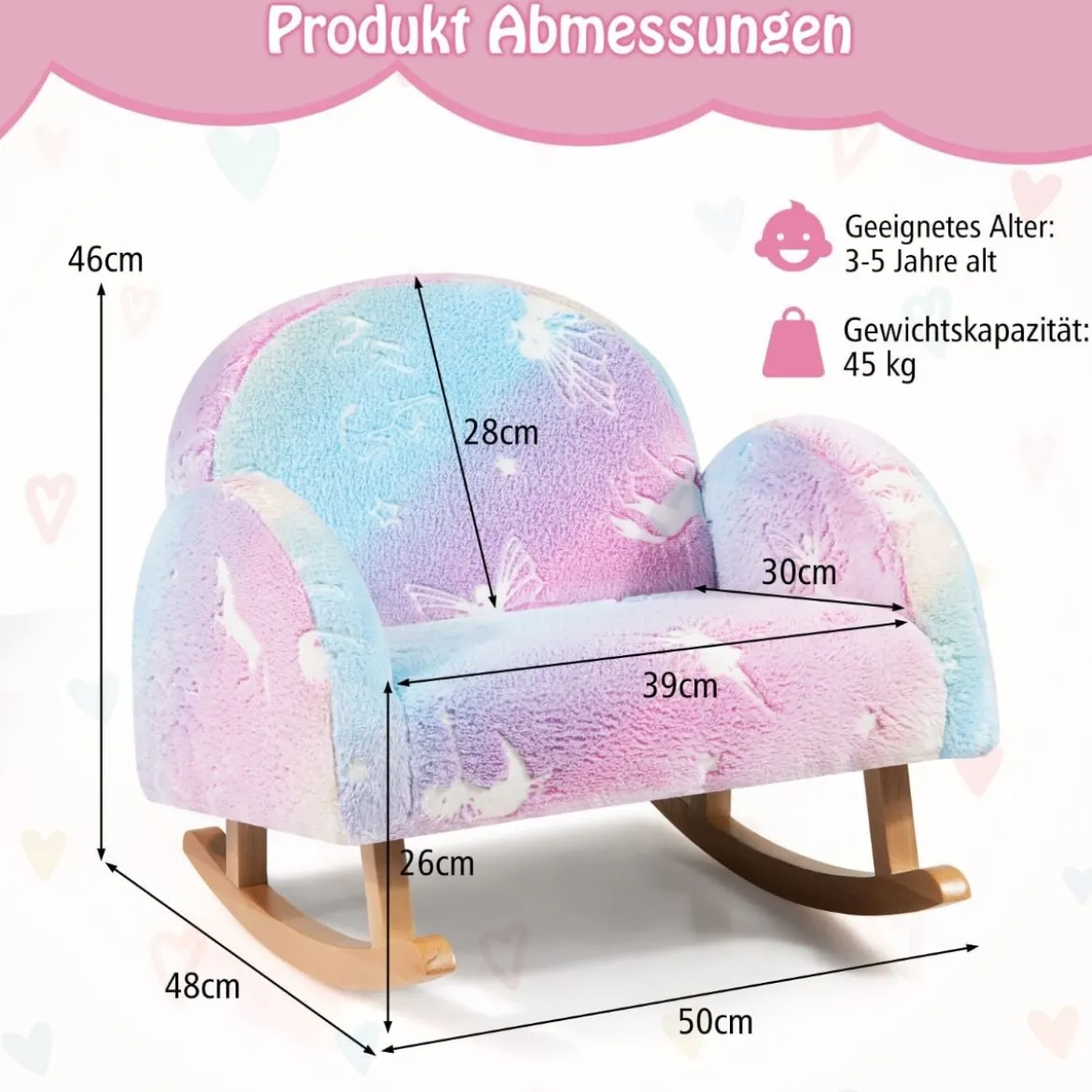 Schaukelstuhl Kinder Kindersofa im Dunkeln Leuchtend Kindersessel gepolstert aus Flanellstoff