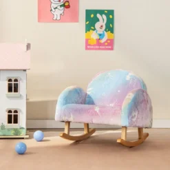 Schaukelstuhl Kinder Kindersofa im Dunkeln Leuchtend Kindersessel gepolstert aus Flanellstoff