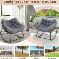 Schaukelstuhl mit Dickem & Abnehmbarem Kissen Übergroßer Schaukelsessel Relaxsessel Grau