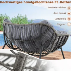 Schaukelstuhl mit Dickem & Abnehmbarem Kissen Übergroßer Schaukelsessel Relaxsessel Grau