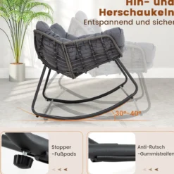 Schaukelstuhl mit Dickem & Abnehmbarem Kissen Übergroßer Schaukelsessel Relaxsessel Grau