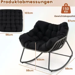 Schaukelstuhl mit Dickem & Abnehmbarem Kissen Übergroßer Schaukelsessel Relaxsessel Schwarz