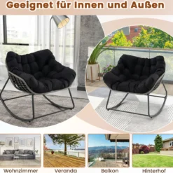 Schaukelstuhl mit Dickem & Abnehmbarem Kissen Übergroßer Schaukelsessel Relaxsessel Schwarz