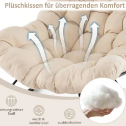 Schaukelstuhl mit Gepolstertem Kissen & 205 kg Tragkraft Schaukelsessel Terrassensessel Beige