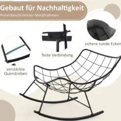 Schaukelstuhl mit Gepolstertem Kissen & 205 kg Tragkraft Schaukelsessel Terrassensessel