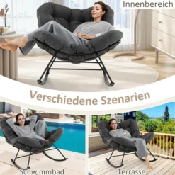Schaukelstuhl mit Gepolstertem Kissen & 205 kg Tragkraft Schaukelsessel Terrassensessel