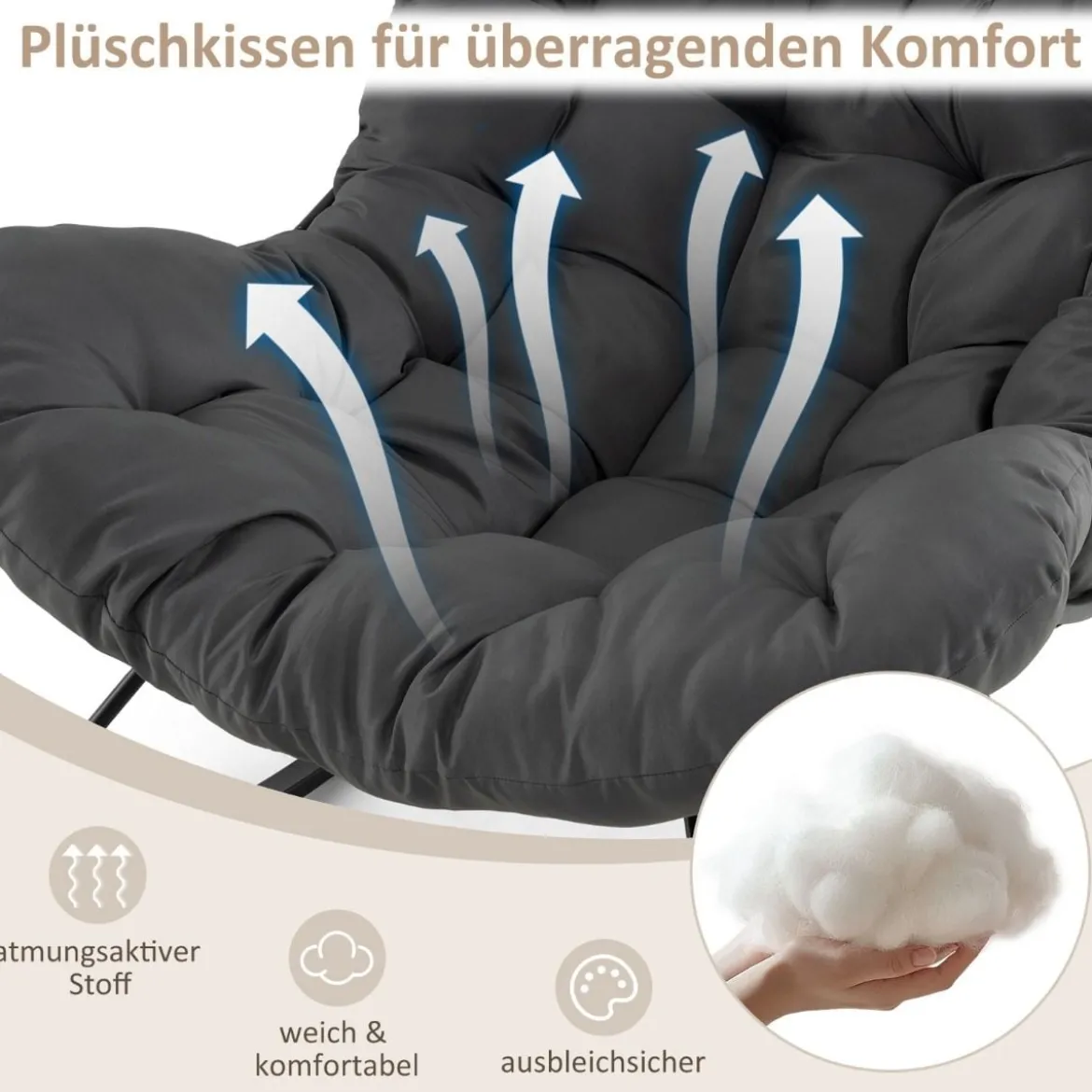Schaukelstuhl mit Gepolstertem Kissen & 205 kg Tragkraft Schaukelsessel Terrassensessel