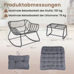 Schaukelstuhl mit Hocker Schaukelsessel mit PE-Rattan & Metallrahmen ergonomischer Relaxsessel