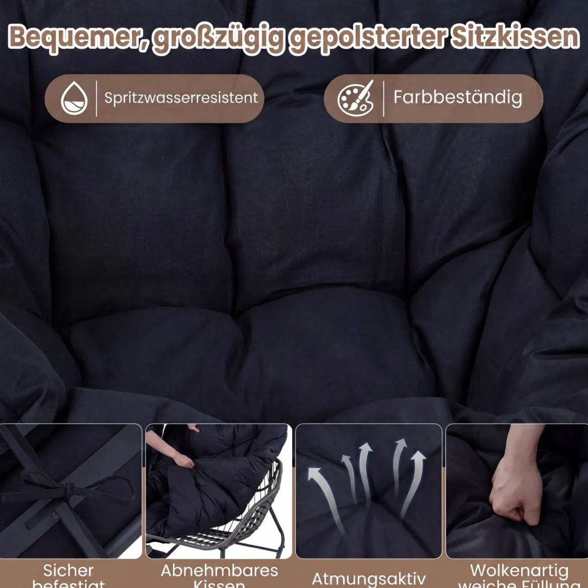 Schaukelstuhl mit Hocker Schaukelsessel mit PE-Rattan & Metallrahmen ergonomischer Relaxsessel