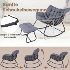 Schaukelstuhl mit Hocker Schaukelsessel mit PE-Rattan & Metallrahmen ergonomischer Relaxsessel