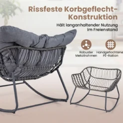 Schaukelstuhl mit Hocker Schaukelsessel mit PE-Rattan & Metallrahmen ergonomischer Relaxsessel