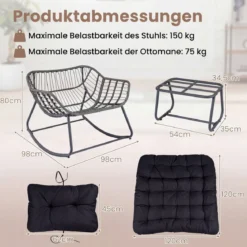 Schaukelstuhl mit Hocker Schaukelsessel mit PE-Rattan & Metallrahmen ergonomischer Relaxsessel