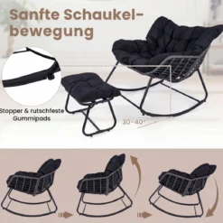 Schaukelstuhl mit Hocker Schaukelsessel mit PE-Rattan & Metallrahmen ergonomischer Relaxsessel