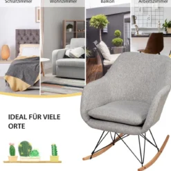 Schaukelstuhl mit hoher ergonomischer Rückenlehne & integrierter Armlehne Stillsessel Relaxstuhl gepolstert Grau