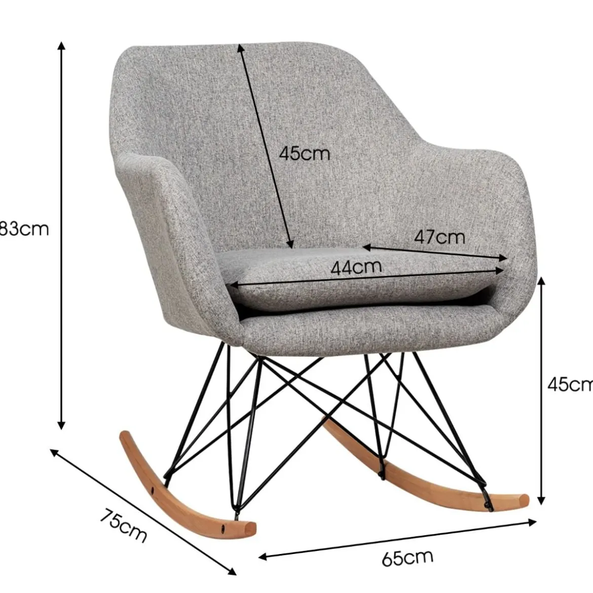 Schaukelstuhl mit hoher ergonomischer Rückenlehne & integrierter Armlehne Stillsessel Relaxstuhl gepolstert Grau