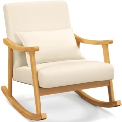 Schaukelstuhl mit Hoher Rückenlehne & Gepolstertem Sitzkissen Moderner Akzent-Sessel Beige
