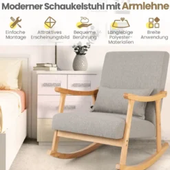 Schaukelstuhl mit Hoher Rückenlehne & Gepolstertem Sitzkissen Moderner Akzent-Sessel Grau