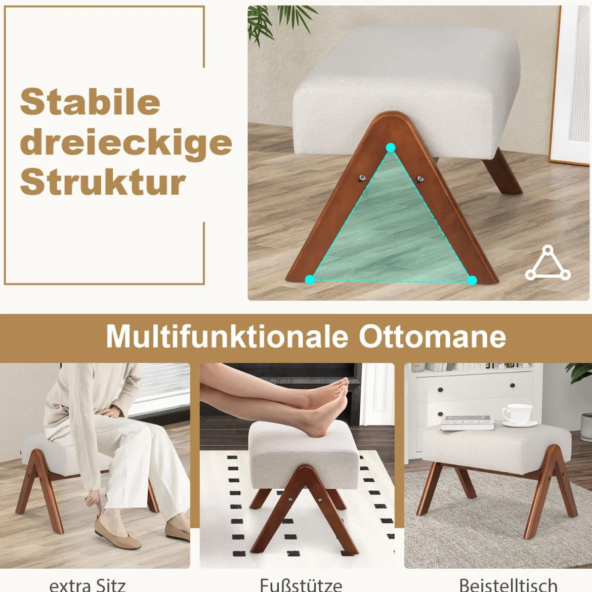Schaukelstuhl mit Ottomane Gepolsterter Schaukelsessel mit Rückenlehne & Seitentasche