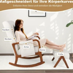 Schaukelstuhl mit Ottomane Gepolsterter Schaukelsessel mit Rückenlehne & Seitentasche