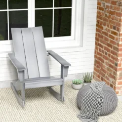 Schaukelstuhl Outdoor Adirondack Gartensessel aus HDPE 93 x 55,5 x 90 cm Grau