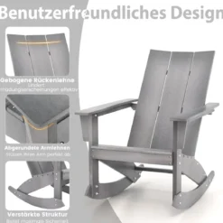 Schaukelstuhl Outdoor Adirondack Gartensessel aus HDPE 93 x 55,5 x 90 cm Grau