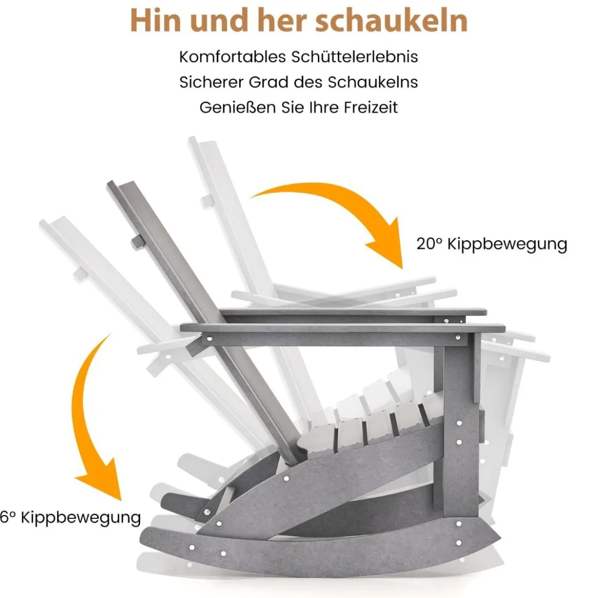 Schaukelstuhl Outdoor Adirondack Gartensessel aus HDPE 93 x 55,5 x 90 cm Grau