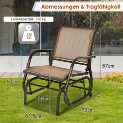 Schaukelstuhl, Outdoor-Schaukelstuhl mit Metallrahmen Schaukelstuhl Gartenstuhl Schwingstuhl Braun