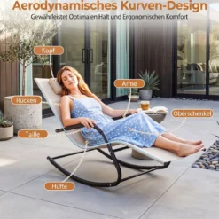 Schaukelstuhl Outdoor Schaukelliege mit Abnehmbarer Kopfstütze bis 160kg Belastbar Schwarz/Beige