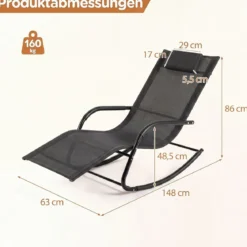Schaukelstuhl Outdoor Schaukelliege mit Abnehmbarer Kopfstütze bis 160kg Belastbar Schwarz/Beige