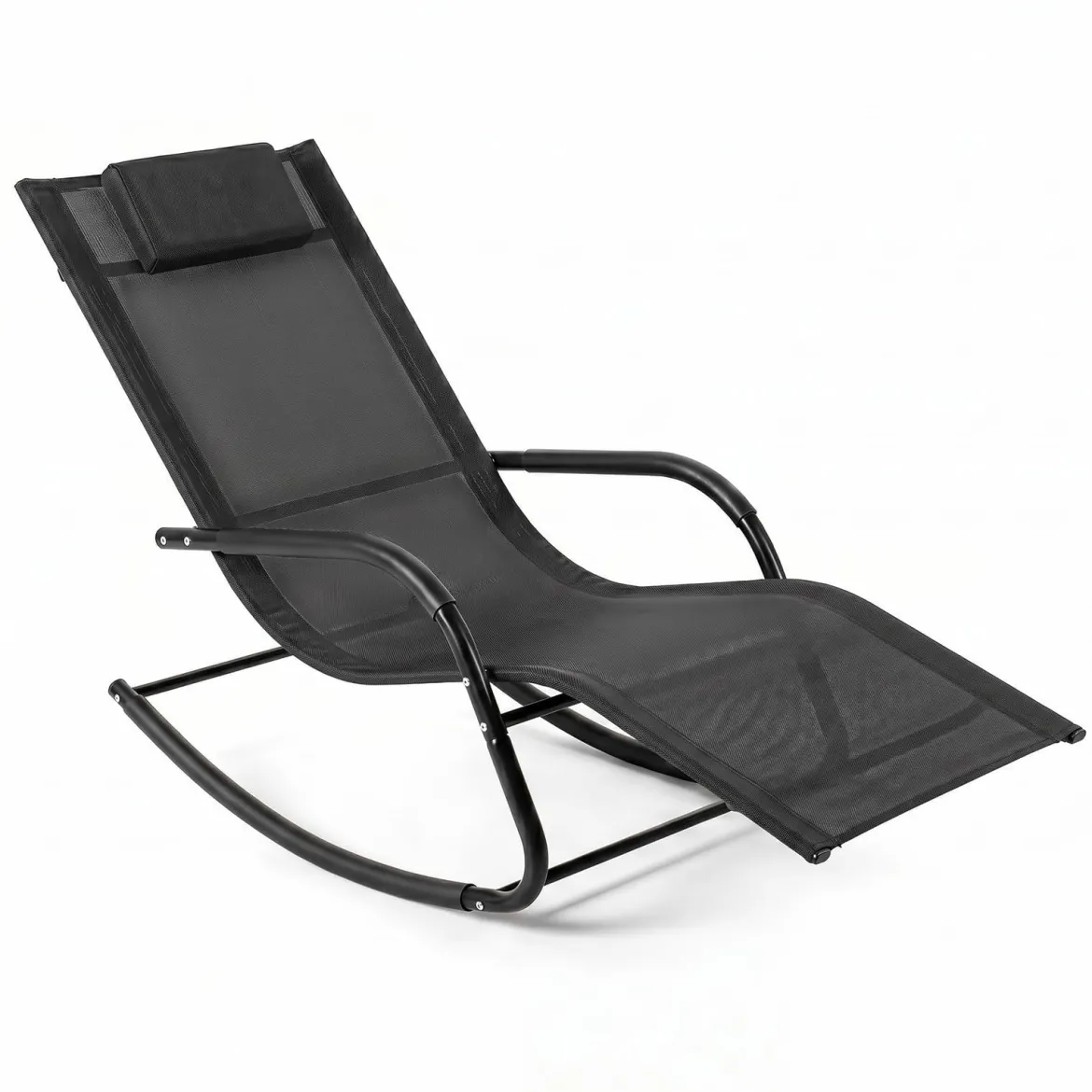 Schaukelstuhl Outdoor Schaukelliege mit Abnehmbarer Kopfstütze bis 160kg Belastbar Schwarz/Beige