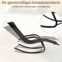 Schaukelstuhl Outdoor Schaukelliege mit Abnehmbarer Kopfstütze bis 160kg Belastbar Schwarz/Beige