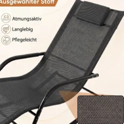 Schaukelstuhl Outdoor Schaukelliege mit Abnehmbarer Kopfstütze bis 160kg Belastbar Schwarz/Beige