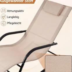 Schaukelstuhl Outdoor Schaukelliege mit Abnehmbarer Kopfstütze bis 160kg Belastbar Schwarz/Beige