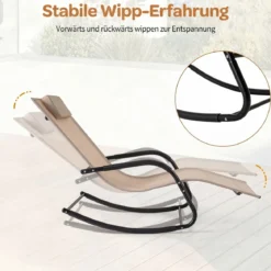 Schaukelstuhl Outdoor Schaukelliege mit Abnehmbarer Kopfstütze bis 160kg Belastbar Schwarz/Beige
